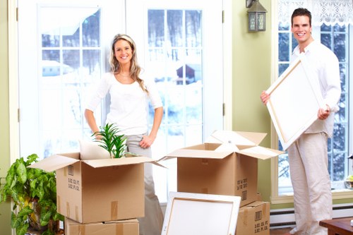 Business relocation items prepared for removal van transport in Sutton