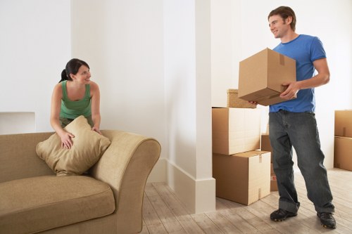 Office relocation items ready for van transport